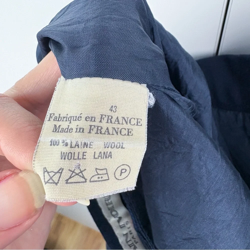 Balmain 100% Wool Ivoire Paris Vintage Navy Blue Pencil Skirt 44 Office Career